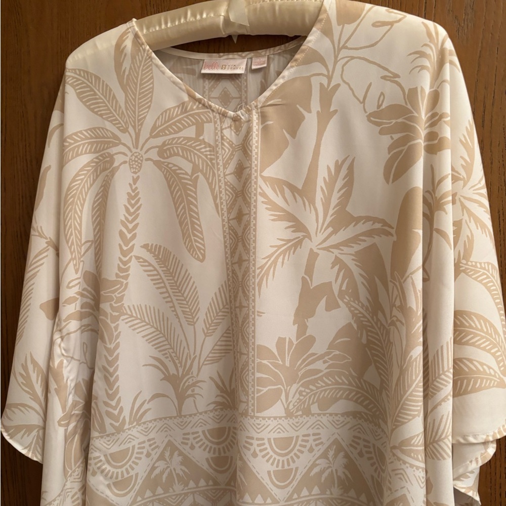 Belle by Kim Gravel Cream and Tan Tropical Blouse